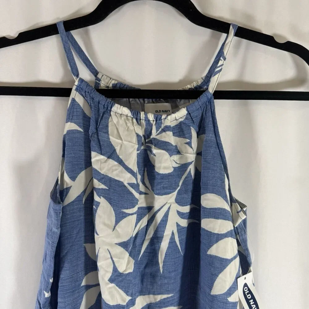 New Old Navy Tank Top Girls XL 14 Blue White Floral Peplum Lightweight Sleeveles